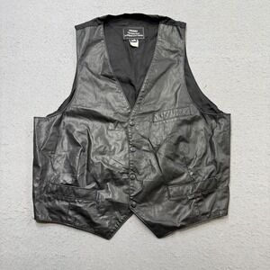 Vintage Sears Leather Vest Men's Large Black Classic Fit Western Biker Outerwear